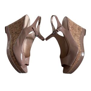 Franco Sarto Women’s Nude Cork Platform Wedge Slingback Sandals Size 8.5